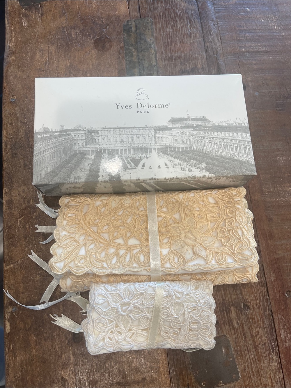 Yves Delorme Travel Jewelry holders. New. Set of 2 in Champagne and off white.
